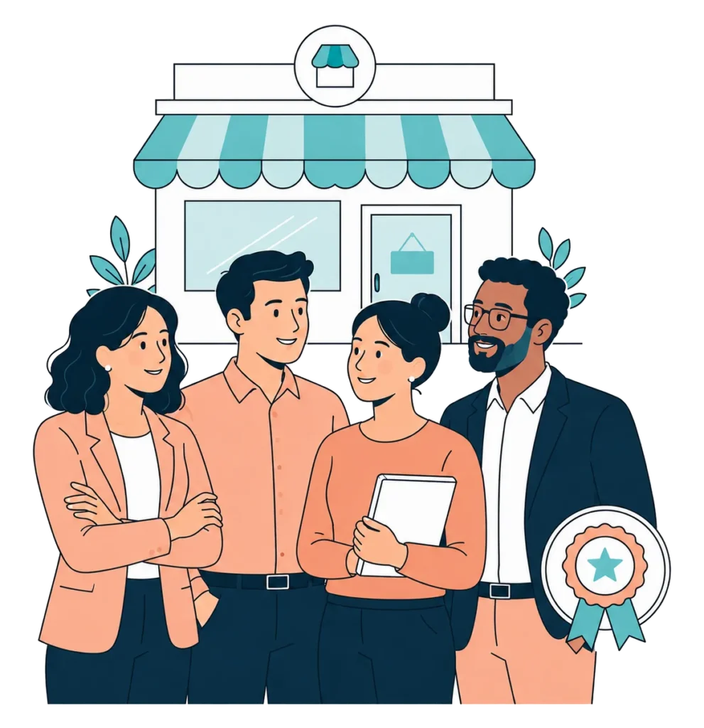 Group of four Chantry team members standing together in front of a franchise shopfront