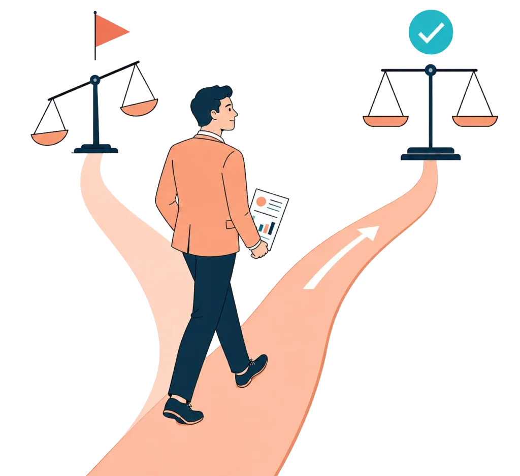 Man choosing an independent, evidence-based valuation path over a flattering but risky alternative