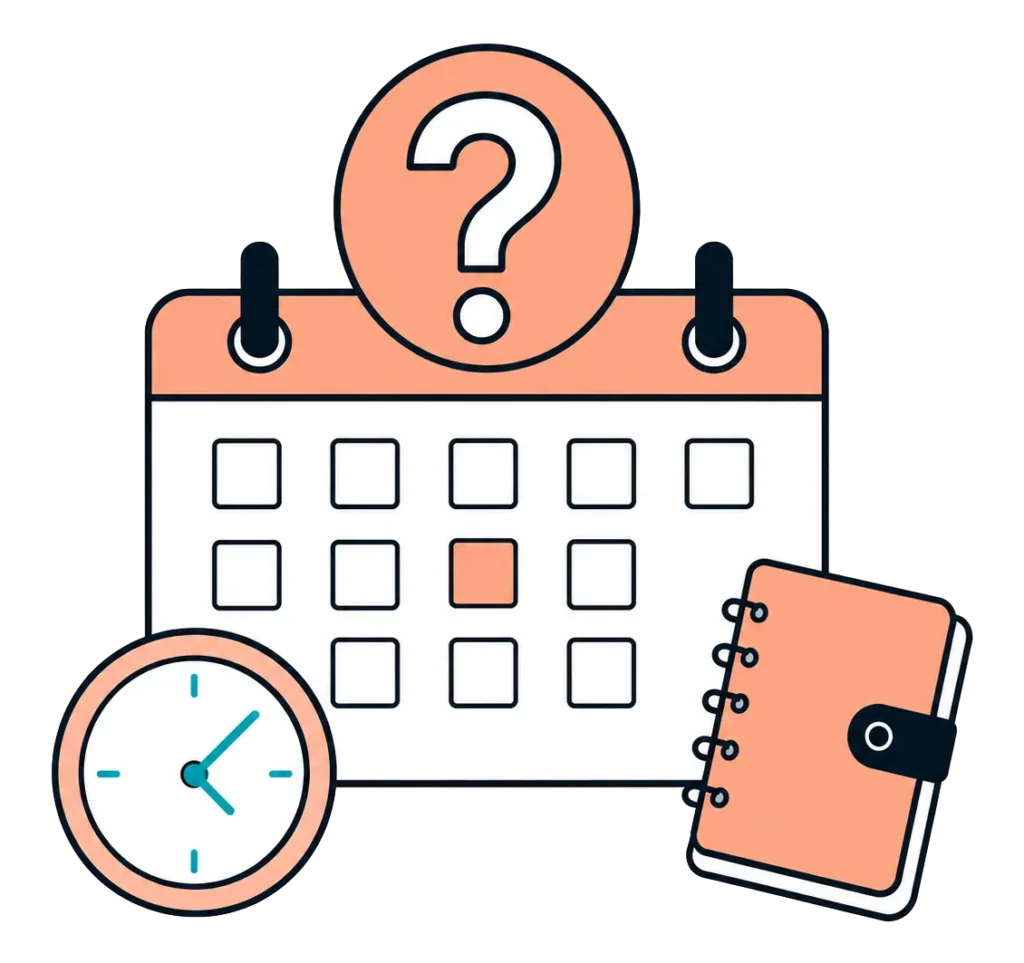 Calendar with an unresolved question mark, showing early versus late qualification
